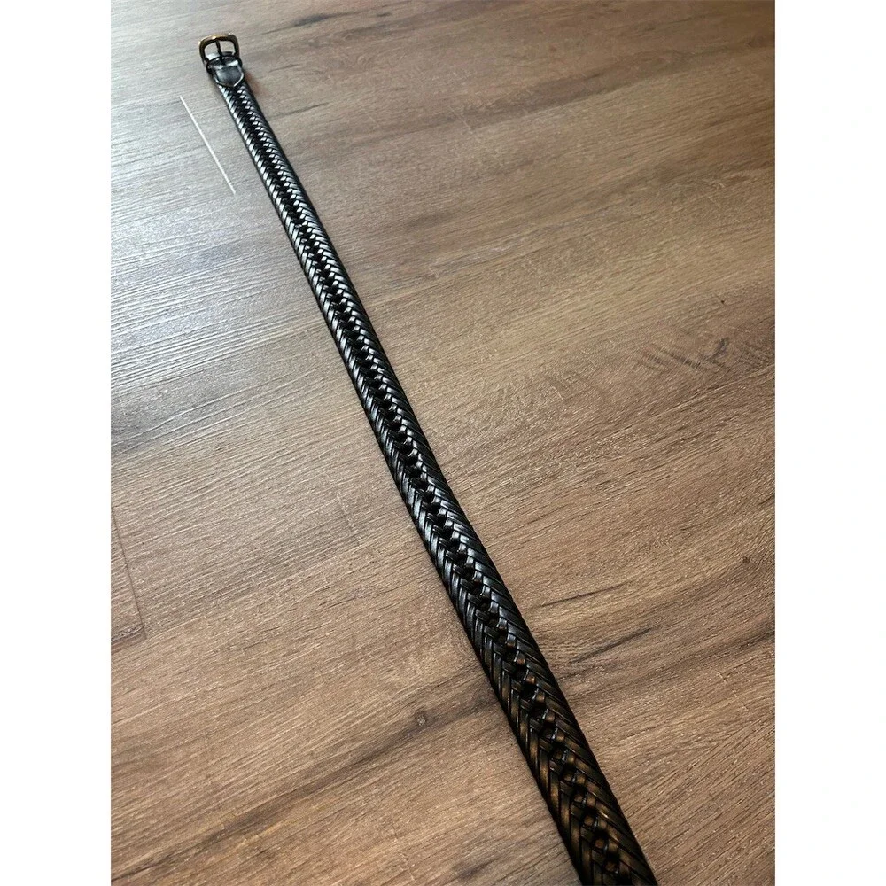 Braided Belt Unisex One Size Black Adjustable Brass Tone Buckle 58” Long